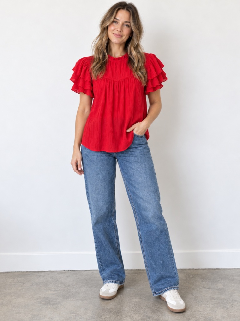 Nanette Lepore Bright Red Ruffle Sleeve Blouse